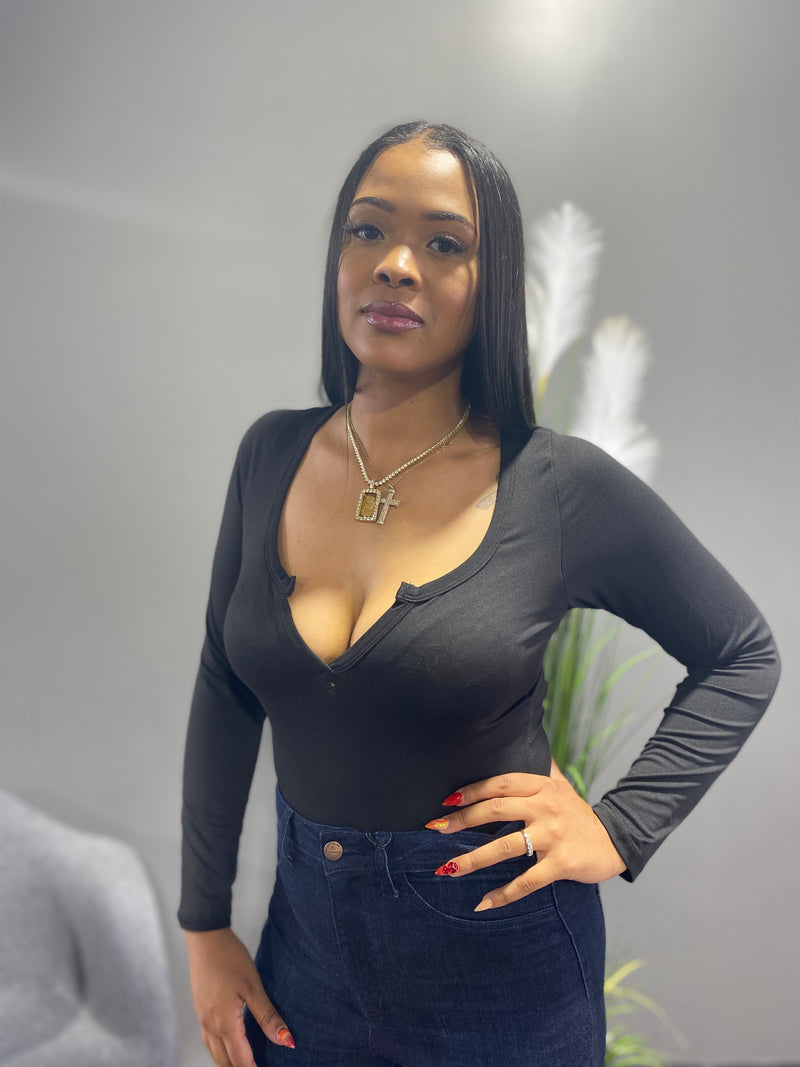 Capella Split Neck Body Suit (Black) BT2696