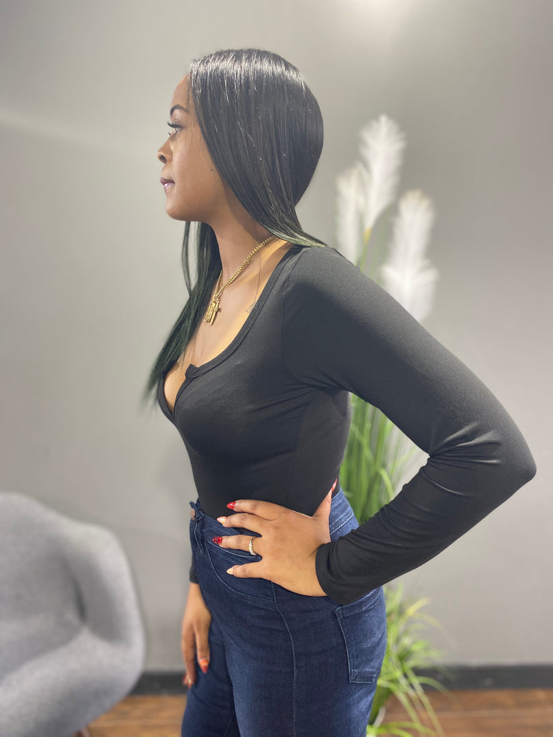 Capella Split Neck Body Suit (Black) BT2696