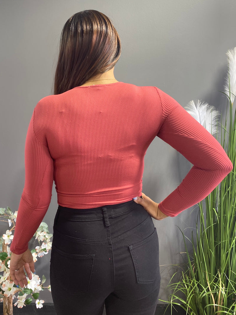 Capella Shirred Cropped Top (Brick) BT2953