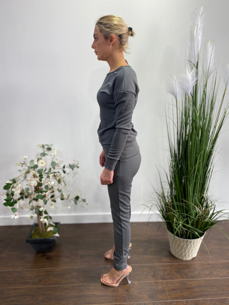 5Besties Rib Jersey Sweatshirts And Jogger Set (Army) 5BSET-15