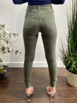 Vibrant Shark Bite Skinny Jeans (Olive) P831