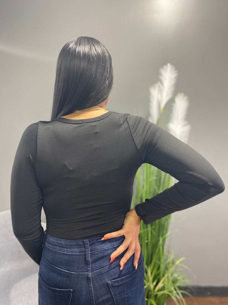 Capella Split Neck Body Suit (Black) BT2696