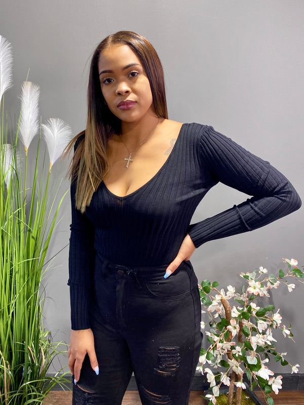 Hera Ribbed Off Shoulder Bodysuit (Black) 21788