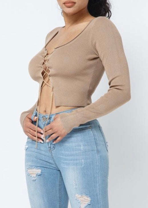 Hera Collection Long Sleeve Chain Up Top (Milk Chocolate) 22519