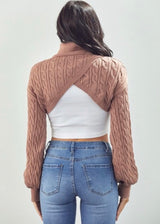 36point5 Super Crop Turtleneck Knit Sweater Top (Mocha) SW1608