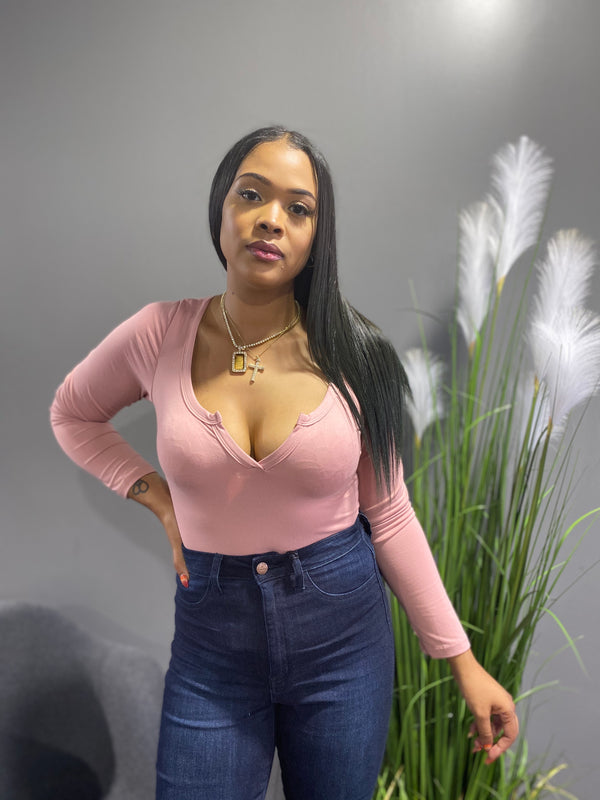 Capella Split Neck Body Suit (Mauve) BT2696