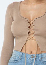 Hera Collection Long Sleeve Chain Up Top (Milk Chocolate) 22519