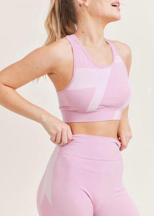 Kimberly Icon Clash Seamless Sculpt Bra & Biker Set (Pink) YPS3501-PINK