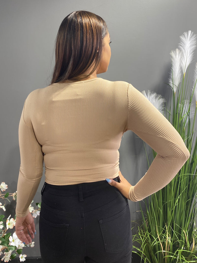 Capella Shirred Cropped Top (Latte) BT2953