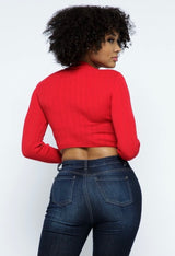 Hera Collection Mock Neck Across Lace Crop Top (Red)